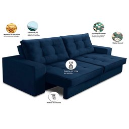 Sofá Retrátil e Reclinável 2 Lugares 1,70m com Molas Giovana Suede Azul Madelina Decor - 2