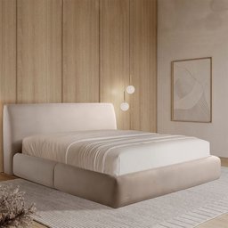 Cama com Cabeceira Pagani Queen Base no Chão Bouclê Bege G92 - Gran Belo - 1