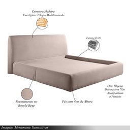 Cama com Cabeceira Pagani Queen Base no Chão Bouclê Bege G92 - Gran Belo - 3