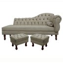 Ver imagem 1 de Divã Recamier Namoradeira Larissa 160cm com Capitonê - Esquerda + 02 Puffs Retrô Suede