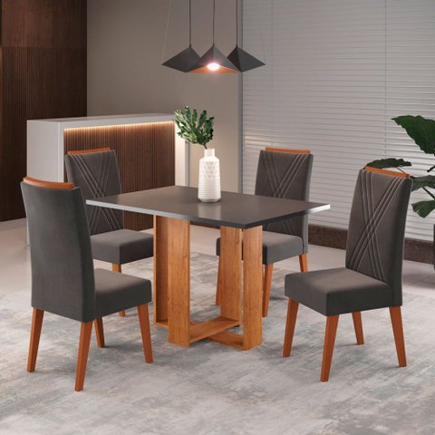 Mesa de Jantar 4 Lugares Nivus Mel/cinza/grafite - Viero Móveis