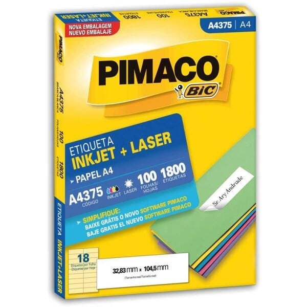 Etiqueta Adesiva A4 A4375 Inkjet Laser 100 FLS 32,83x104,5mm Pimaco - 2