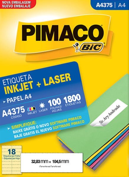 Etiqueta Adesiva A4 A4375 Inkjet Laser 100 FLS 32,83x104,5mm Pimaco - 1