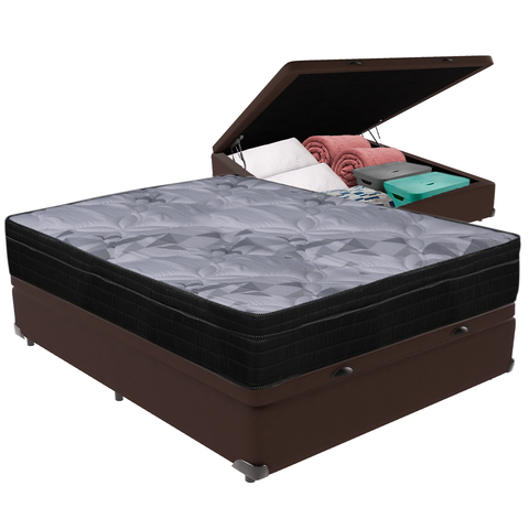 Cama Box Baú e Colchão Airtech Pampa Molas Ensacadas Casal Ortobom: Marrom