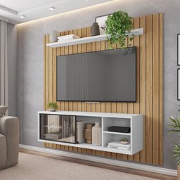 Painel Ripado Para TV Bordeaux Buriti Branco - 1