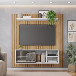 Painel Ripado Para TV Bordeaux Buriti Branco - 2