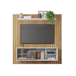 Painel Ripado Para TV Bordeaux Buriti Branco - 3