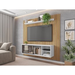 Painel Ripado Para TV Bordeaux Buriti Branco - 7