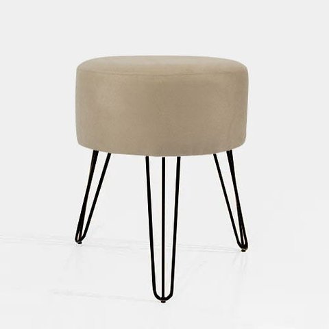 Puff Banqueta Magnus Redondo Bege Pés de Ferro Preto