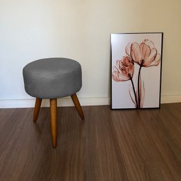 Puf, Puff para Sala Redondo Pé Palito Suede Cinza Chumbo - 3