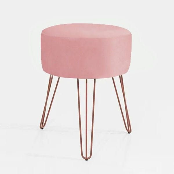 Puf Puff para Sala e Hall de Entrada Decoração Suede Rosê Pés de Ferro Rosê Gold