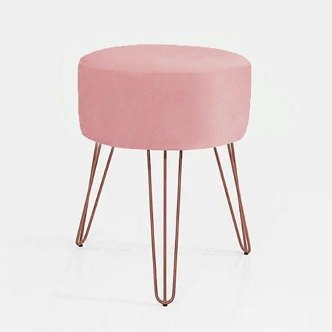 Puf Puff para Sala e Hall de Entrada Decoração Suede Rosê Pés de Ferro Rosê Gold