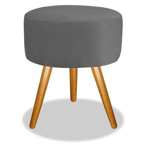 Puf, Puff para Sala Redondo Pé Palito Suede Cinza Chumbo