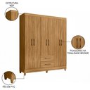 Ver imagem 3 de Guarda Roupa Casal 6 Portas 2 Gavetas 153cm Paraná M07 Freijó - Mpozenato