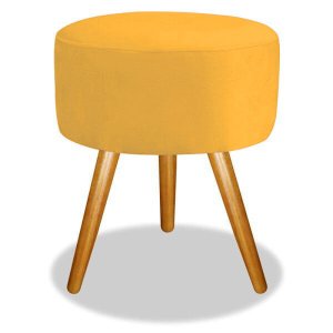 Puff Banqueta Magnus Redondo Amarelo Pés Castanho