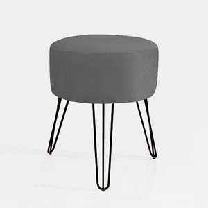Puf Puff para Sala e Hall de Entrada Decoração Cinza Pés de Ferro Preto