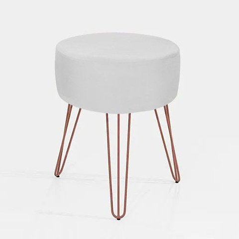 Puff Puff Redondo Branco Pés Aramado Rosê Gold