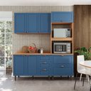 Ver imagem 1 de Cozinha Pérola com Tampo Completa Modulada 3 Peças Azul/Freijó