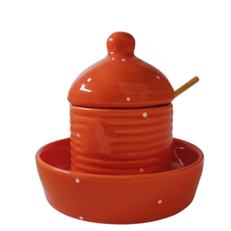 Pote Mel com Prato de Cerâmica e Pegador!:vermelho com Bolinha Branca - 3