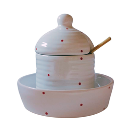 Pote Mel com Prato de Cerâmica e Pegador!:vermelho com Bolinha Branca - 7