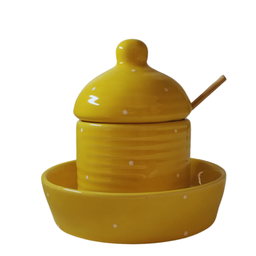 Pote Mel com Prato de Cerâmica e Pegador!:vermelho com Bolinha Branca - 4