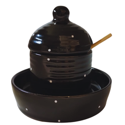 Pote Mel com Prato de Cerâmica e Pegador!:vermelho com Bolinha Branca - 6