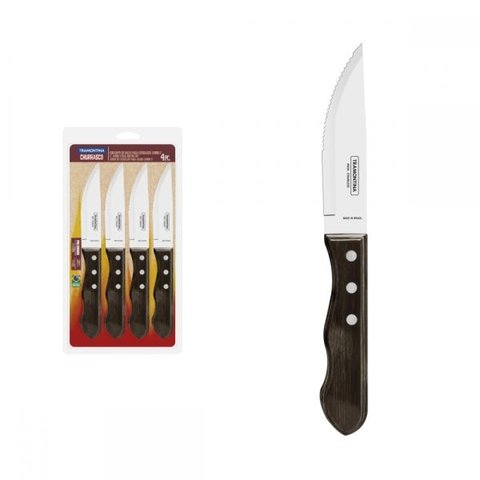 Conjunto de Facas para Churrasco Jumbo Tramontina em Aço Inox com Cabo Castanho Polywood 4 Peças 211