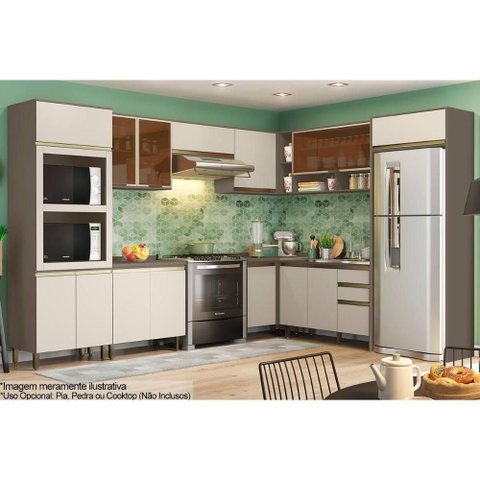 Cozinha Modulada Essência Connect 13 Peças 53 Aéreos + 3 Balcões + 1 Paneleiro+4complementos