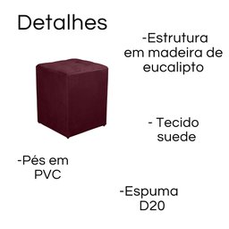 Puff Quadrado Decorativo Suede Bordo Casa da Poltrona Antony - 2