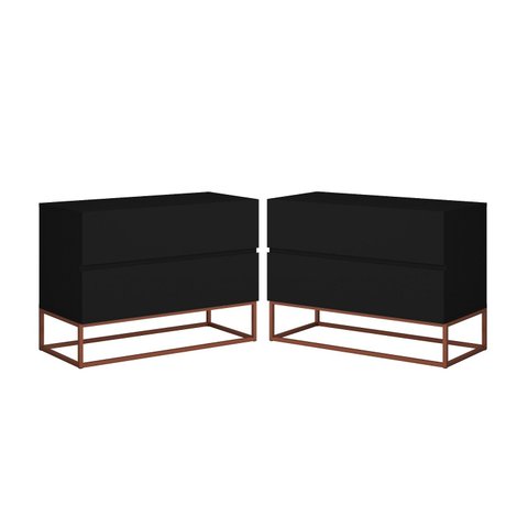 Kit 2 Mesas De Cabeceira Eros 60 cm Estilo Europeu Pés De Metal Cobre:Preto