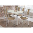 Ver imagem 1 de Conjunto: Mesa Sala Jantar Elba Tampo Madeirado C/ Vidro 120cm e 6 Cadeiras Lisboa Cromada/off White