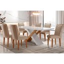 Ver imagem 1 de Conjunto: Mesa de Cozinha Imperatriz Tampo Madeirado C/ Vidro Canto Curvo 180x90 e 6 Cadeiras