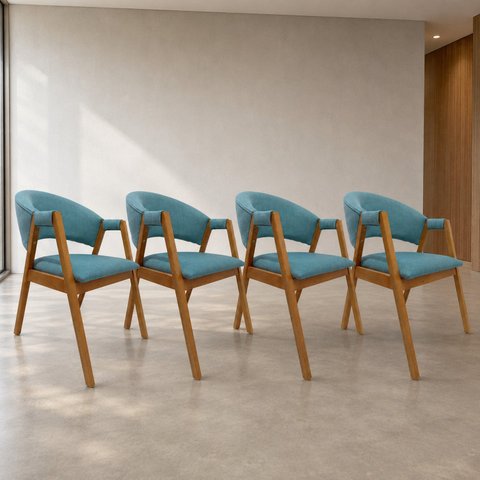 Conjunto 4 Poltronas Jantar Lithi Elegante Sala Recepção Espaços Gourmet em Linho