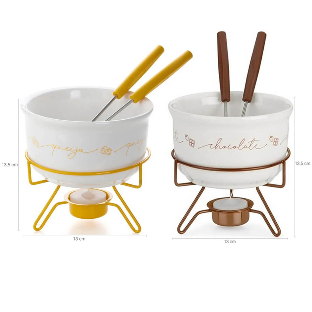 Conjunto Aparelho para Fondue de Queijo e Chocolate em Porcelana Forma Inox - 3