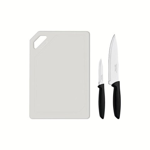 Kit para Carnes e Legumes Plenus Lâminas Inox Cabos Preto e Tábua 3 Peças - Tramontina 23498014
