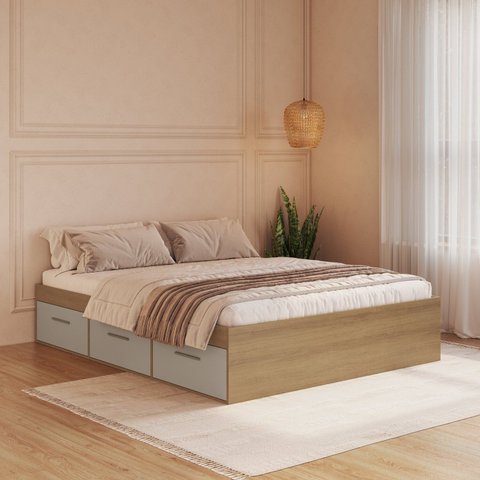 Cama de Casal Queen com 6 Gavetas Genebra