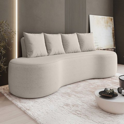 Sofá 3 Lugares Orgânico 210cm com Almofadas Benin Bouclê B03 - D’Rossi