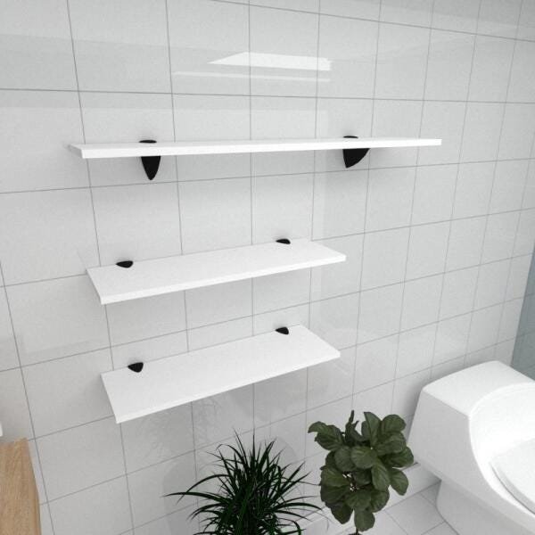 Kit 3 prateleiras para banheiro em MDF suporte tucano branco 2 60x20cm