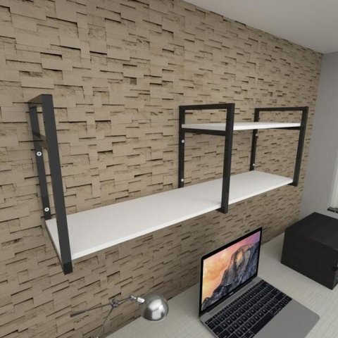 Prateleira industrial para escritório aço cor preto mdf 30cm modelo ind07