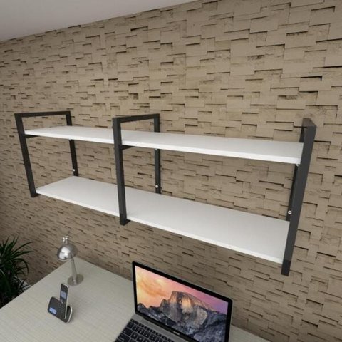 Prateleira Industrial para Escritório - Aço Preto - MDF 30cm - Modelo Ind04