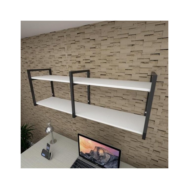 Prateleira Industrial para Escritório - Aço Preto - MDF 30cm - Modelo Ind04