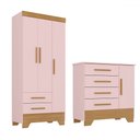 Ver imagem 3 de Quarto Infantil Completo Soninho 4 Portas 6 Gavetas Rosa/cinamomo - Panorama Móveis