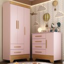 Ver imagem 1 de Quarto Infantil Completo Soninho 4 Portas 6 Gavetas Rosa/cinamomo - Panorama Móveis