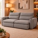 Ver imagem 1 de Sofá Retrátil Reclinável Lugano 2,60m USB e Porta Copos Linho Cinza - King House