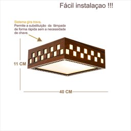 Luminária Decorativa Madeira Plafon Enseada Quad 40cm:Pau Ferro - 3