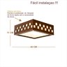 Luminária Decorativa Madeira Plafon Enseada Quad 40cm:Pau Ferro - 3