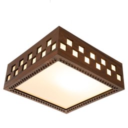 Luminária Decorativa Madeira Plafon Enseada Quad 40cm:Pau Ferro - 1