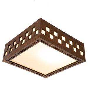 Luminária Decorativa Madeira Plafon Enseada Quad 40cm:Pau Ferro