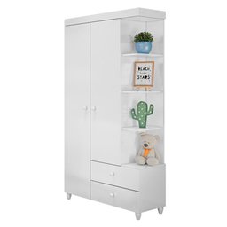 Guarda Roupa Infantil Carinhoso 2 Portas e 2 Gavetas Branco - PR Baby - 1