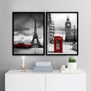 Ver imagem 1 de Kit 2 Quadros Paris e Londres - Vermelhos 24x18cm:moldura Branca